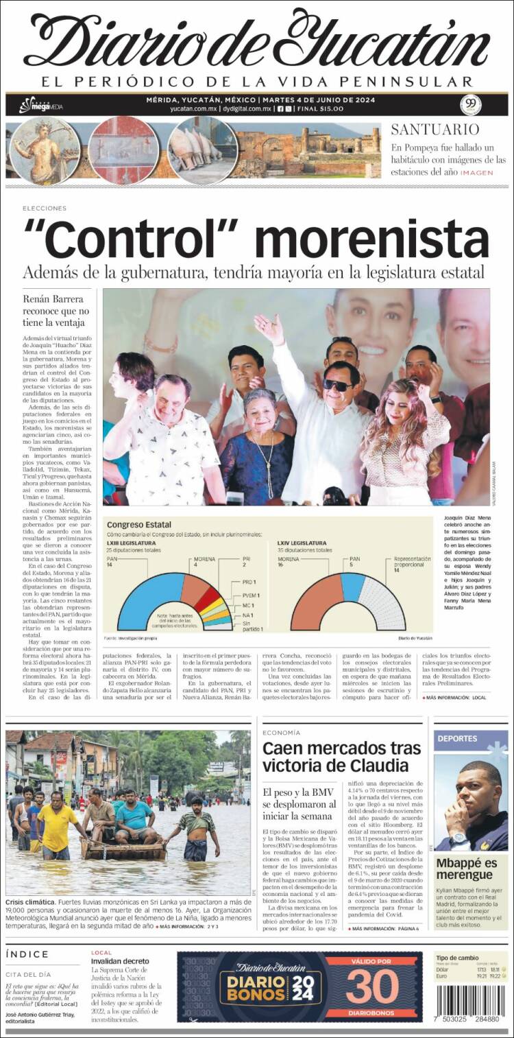 Portada de Diario de Yucatán (M&eacute;xico)