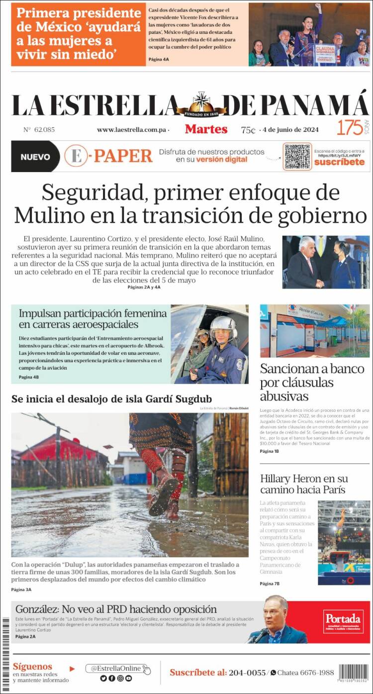 Portada de La Estrella de Panamá (Panam&aacute;)