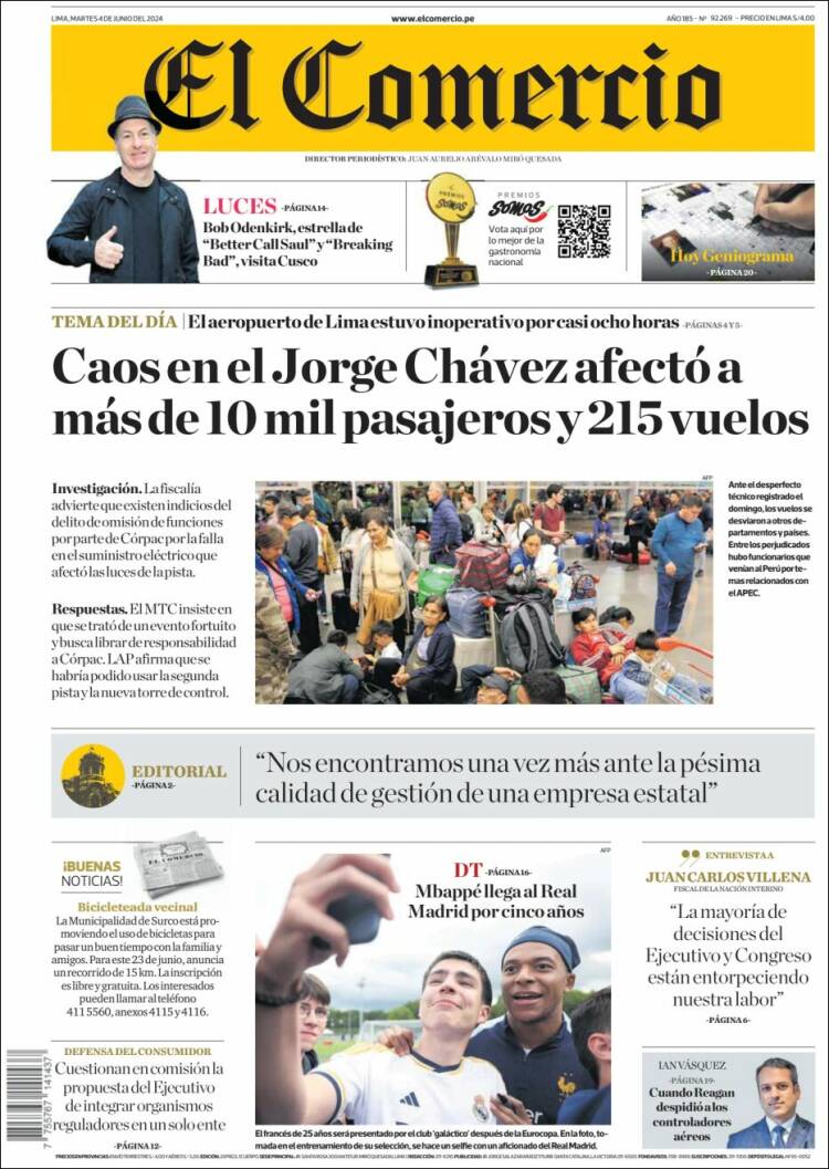 Portada de El Comercio (Per&uacute;)