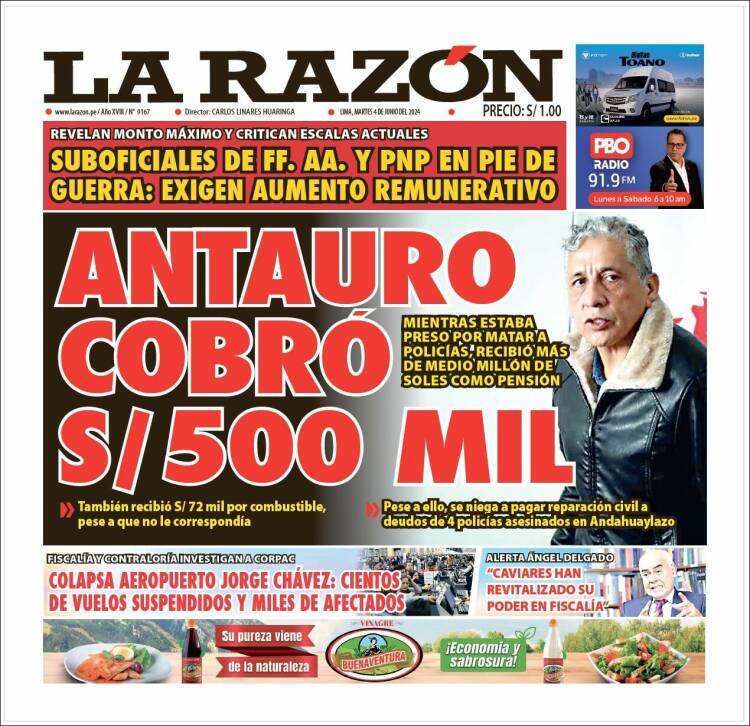 Portada de La Razón (Per&uacute;)