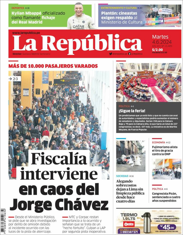 Portada de La Republica (Per&uacute;)
