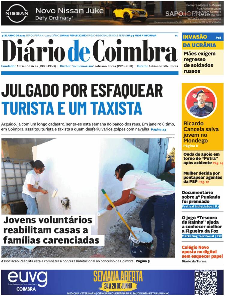 Portada de Diário de Coimbra (Portugal)