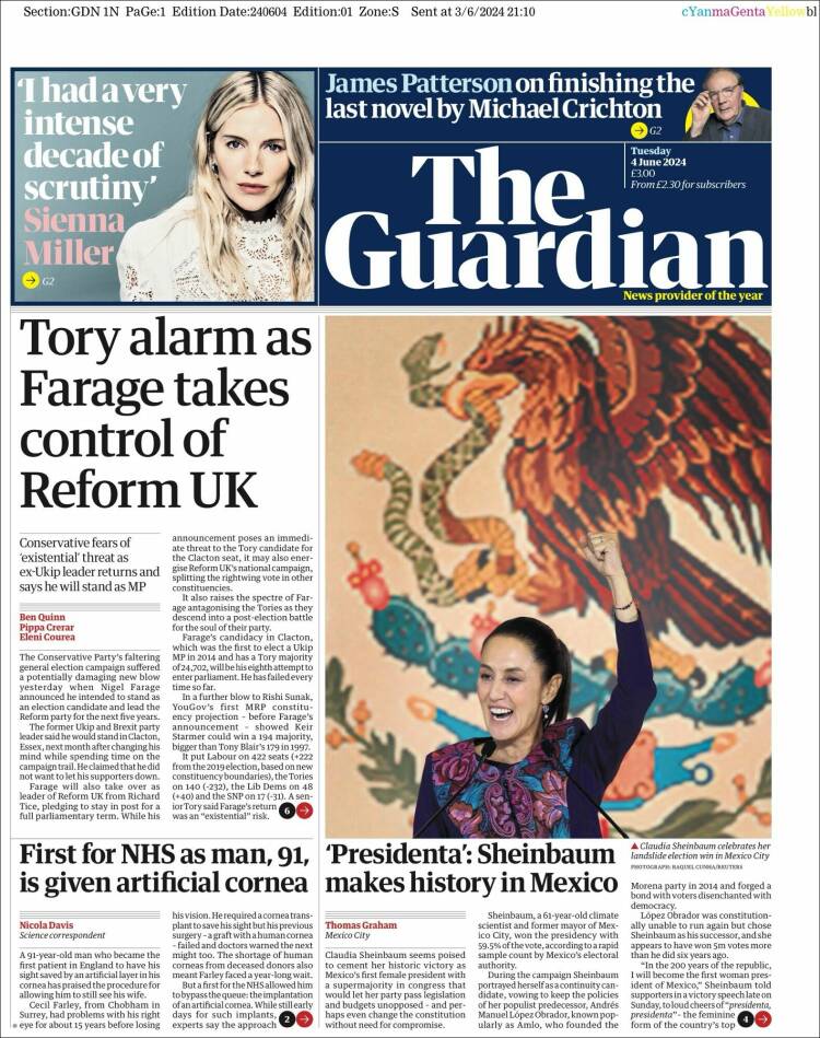 Portada de The Guardian (Reino Unido)
