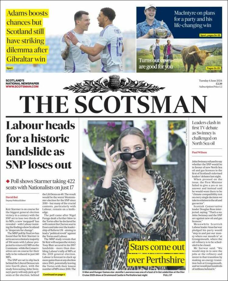 Portada de The Scotsman (Reino Unido)