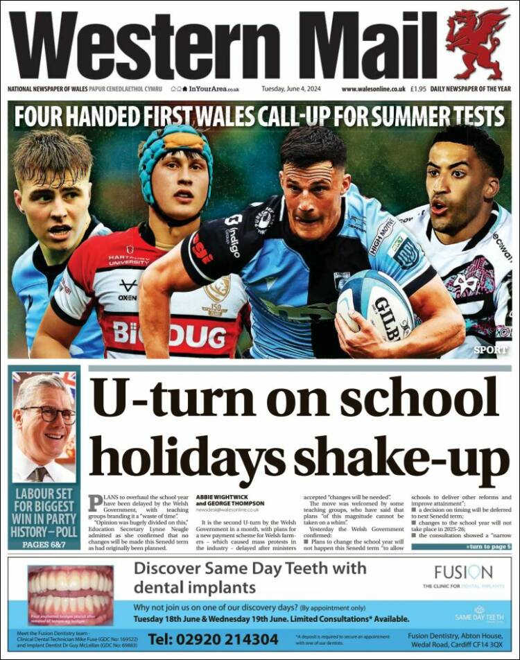 Portada de Western Mail (Reino Unido)