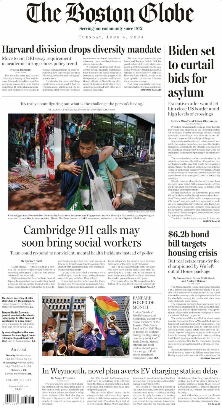 Portada de Boston Globe (USA)