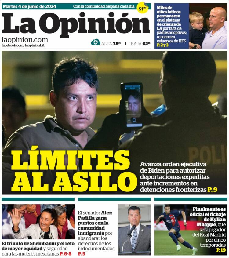 Portada de La Opinión (USA)