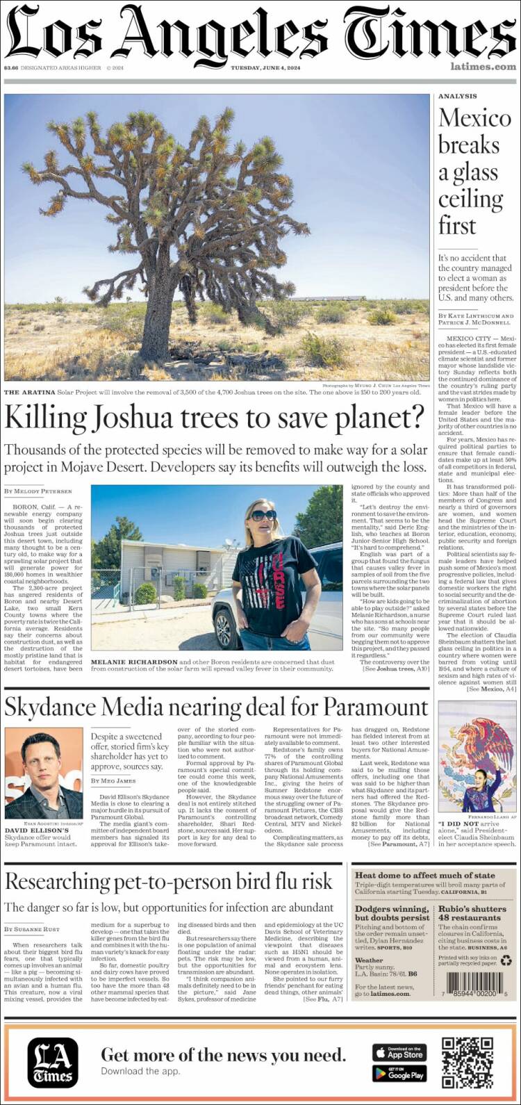 Portada de Los Angeles Times (USA)