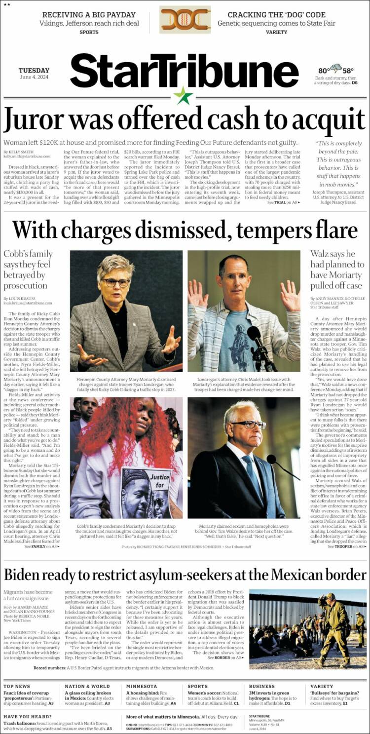 Portada de Star Tribune (USA)