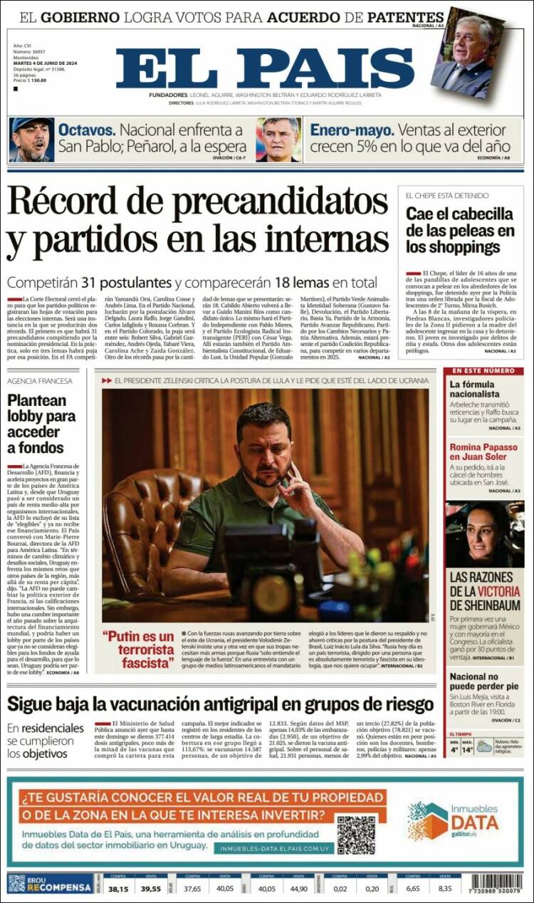 Portada de El País (Uruguay)