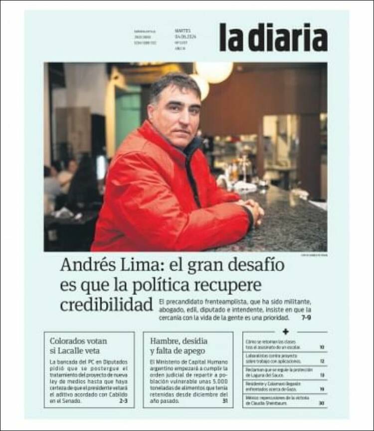 Portada de La Diaria (Uruguay)