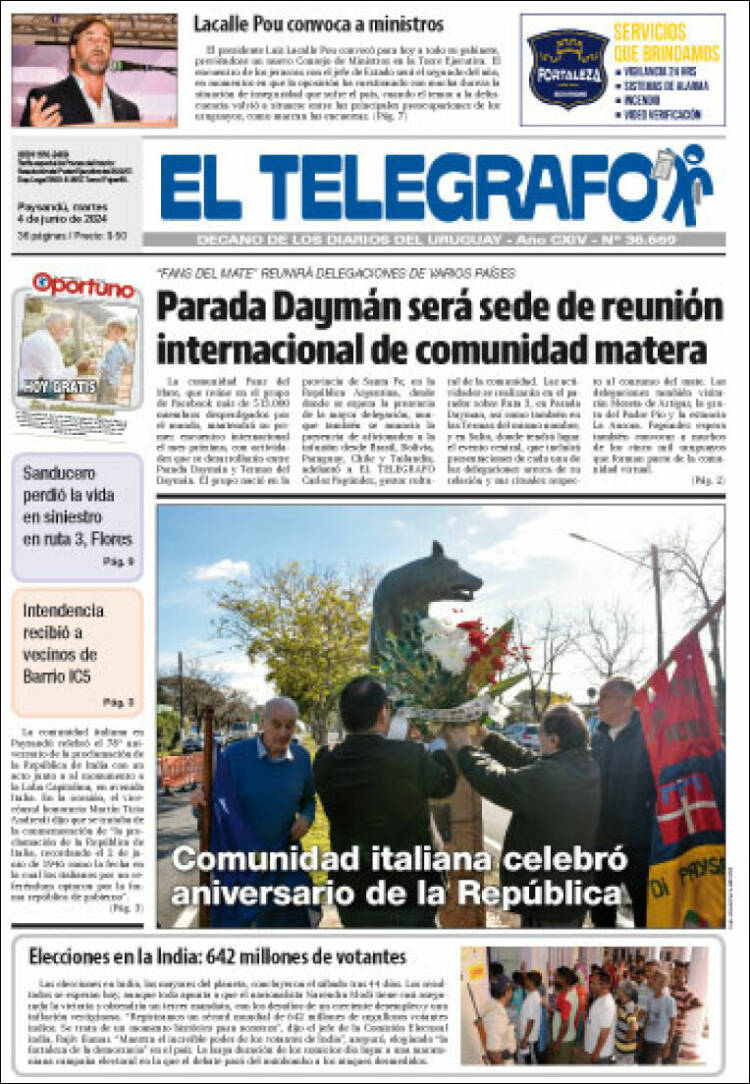 Portada de El Telégrafo (Uruguay)