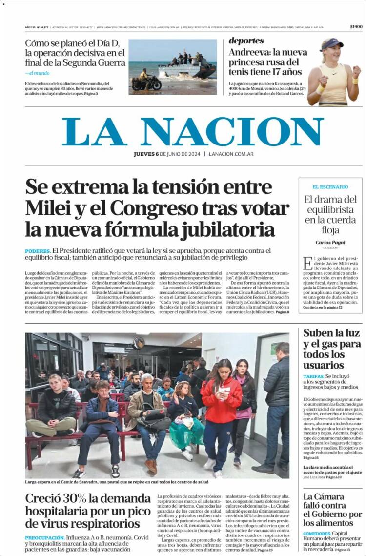 Portada de La Nación (Argentina)