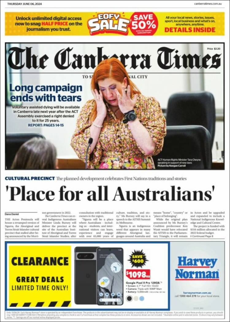 Portada de The Canberra Times (Australia)
