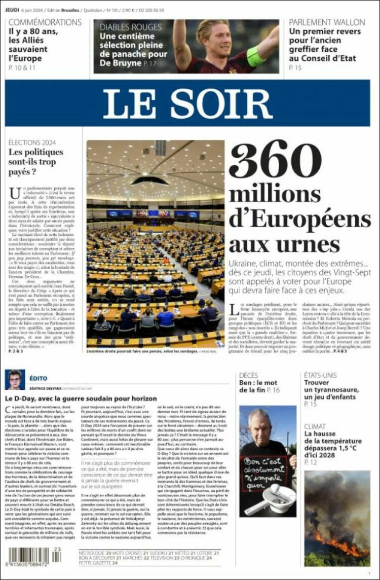 Portada de Le Soir (B&eacute;lgica)