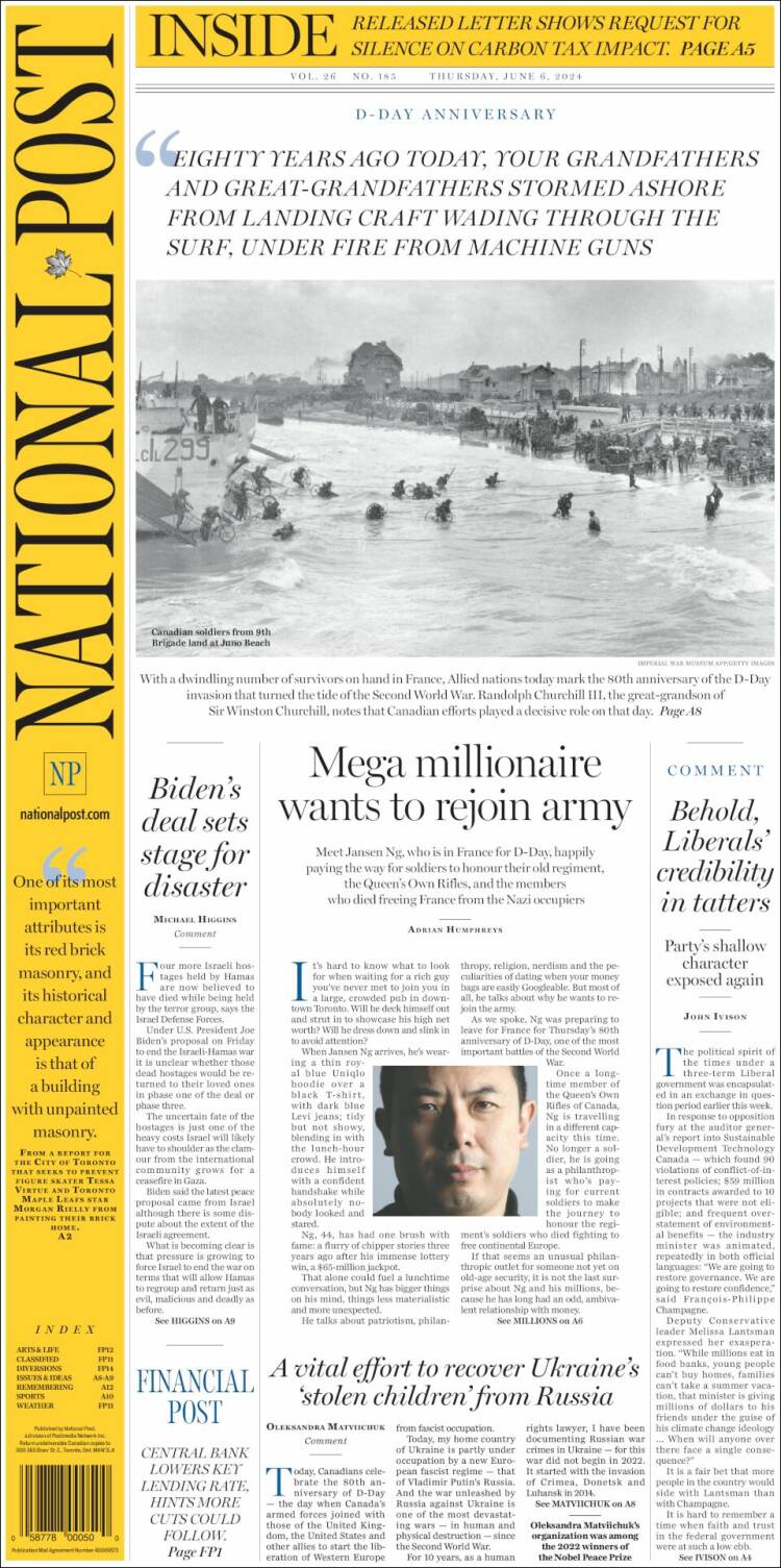 Portada de The National Post (Canadá)