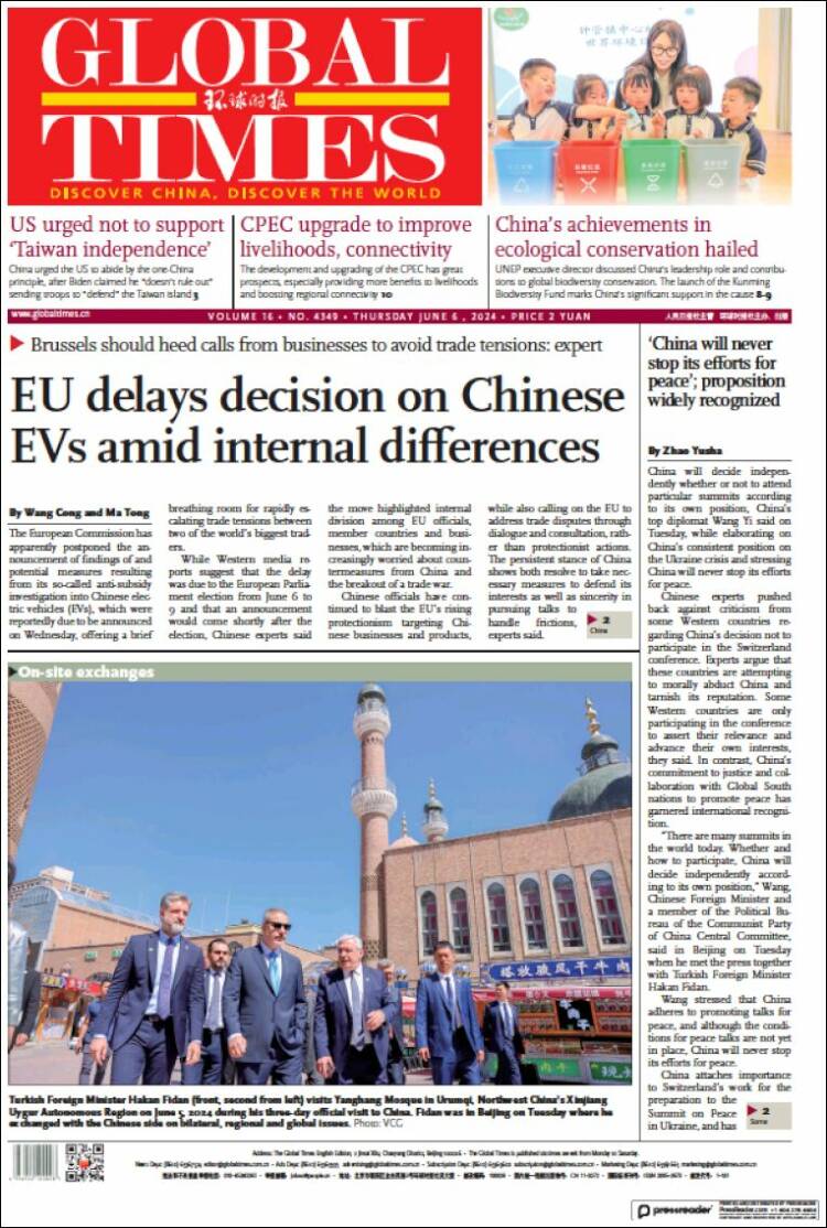 Portada de The Global Times (China)