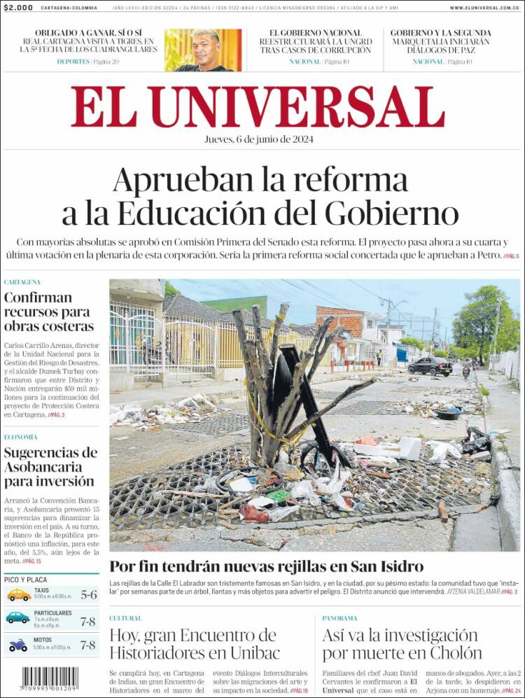 Portada de El Universal (Colombia)