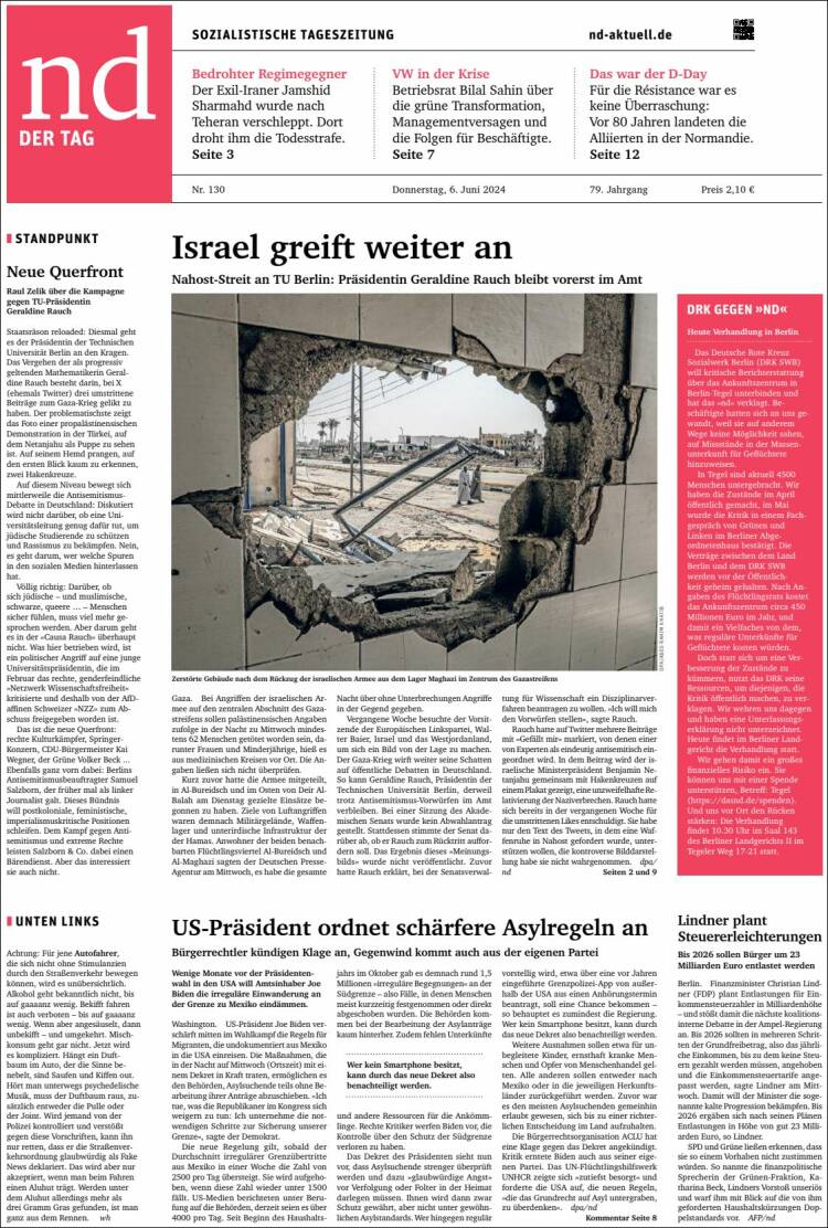 Portada de Neues Deutschland (Alemania)