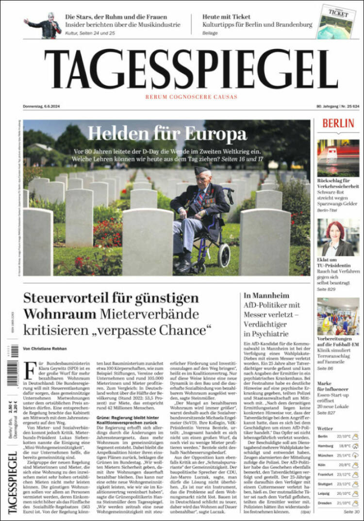 Portada de Der Tagesspiegel (Alemania)