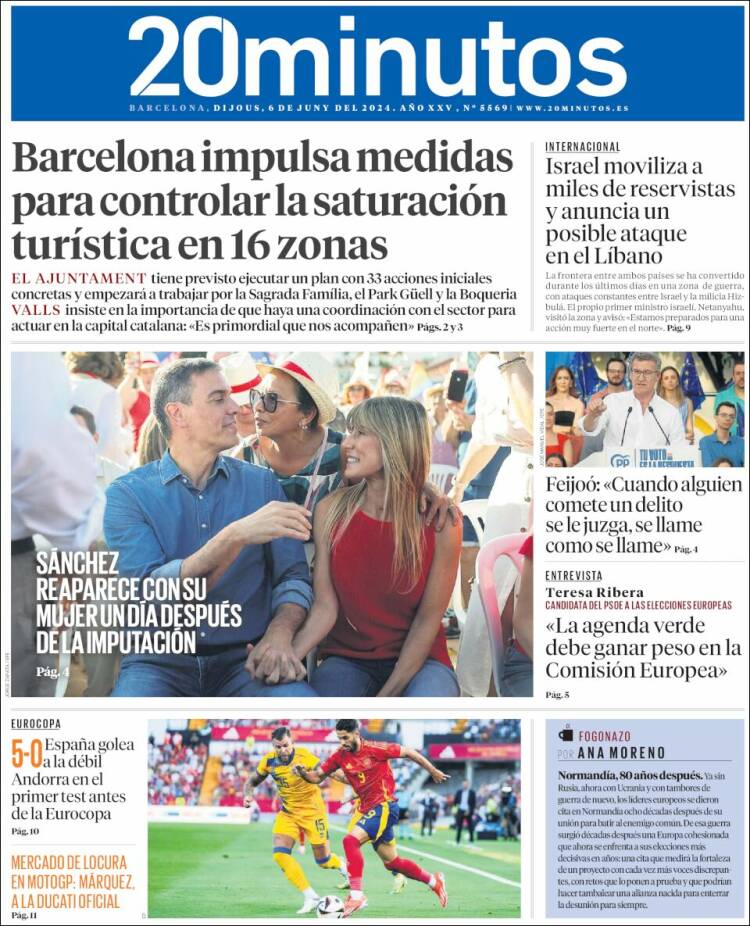 Portada de 20 Minutos - Barcelona (España)