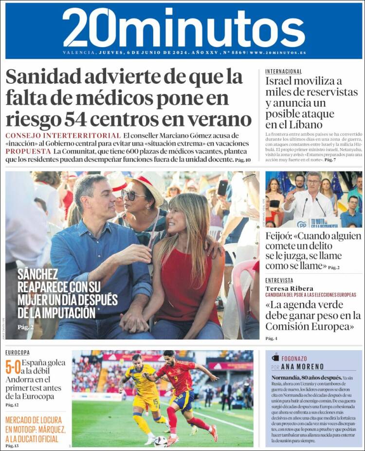 Portada de 20 Minutos - Valencia (España)