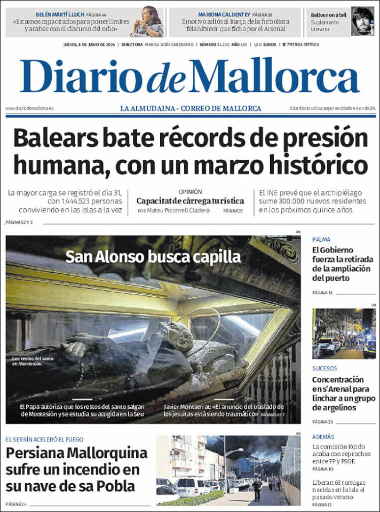 Portada de Diario de Mallorca (España)