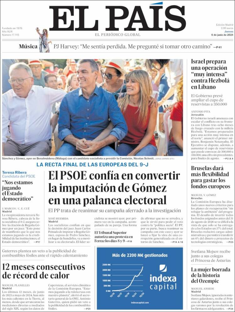 Portada de El País (España)