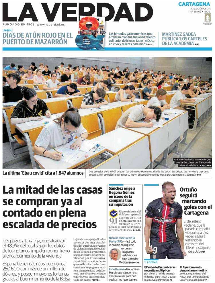 Portada de La Verdad de Cartagena (España)