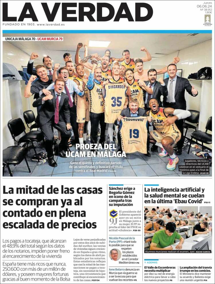 Portada de La Verdad de Murcia (España)