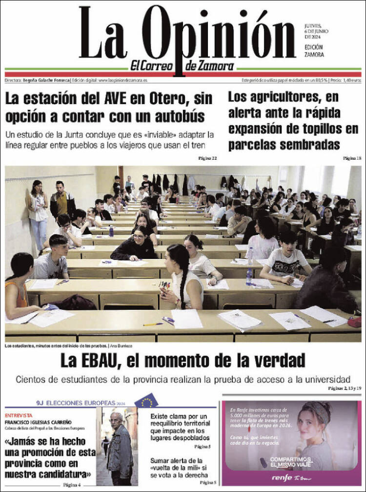 Portada de La Opinión - El Correo de Zamora (España)