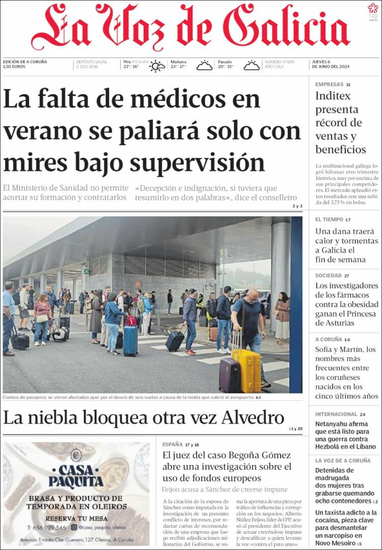 Portada de La Voz de Galicia (España)