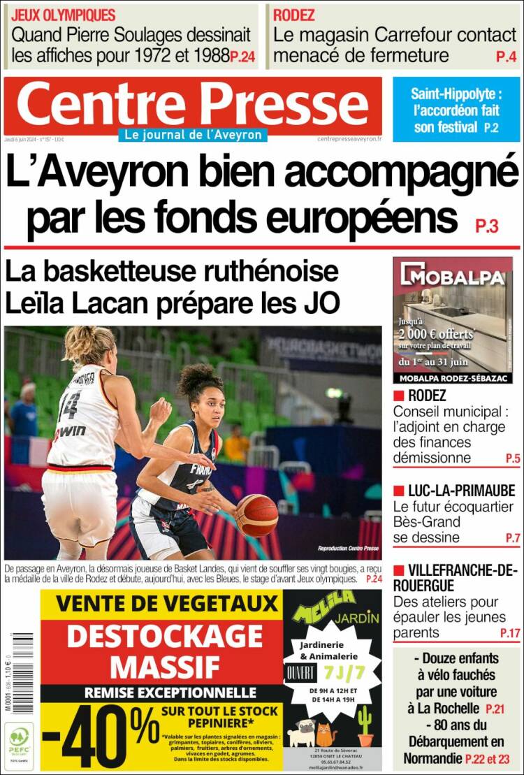 Portada de Centre Presse (Francia)