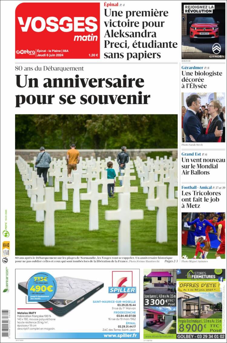 Portada de Vosges Matin (Francia)
