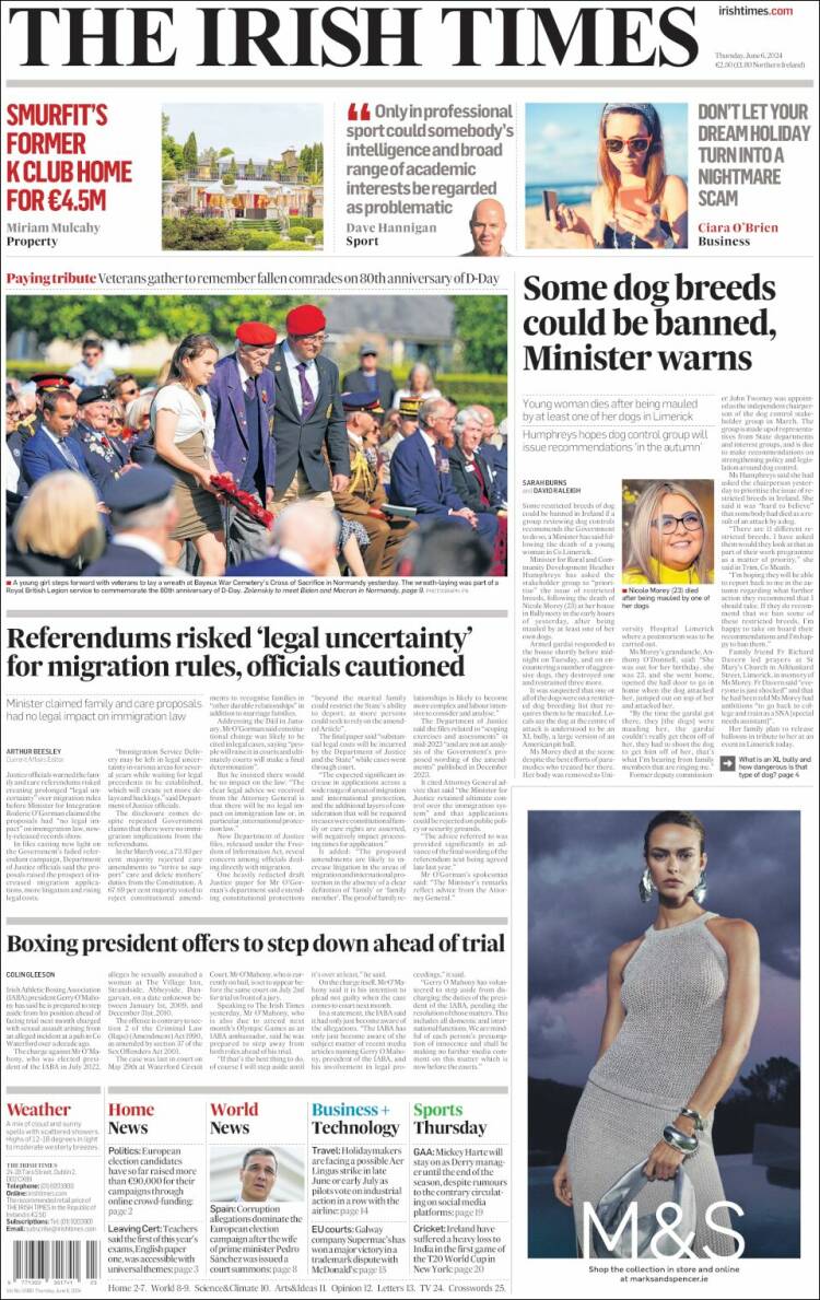 Portada de Irish Times (Irlanda)