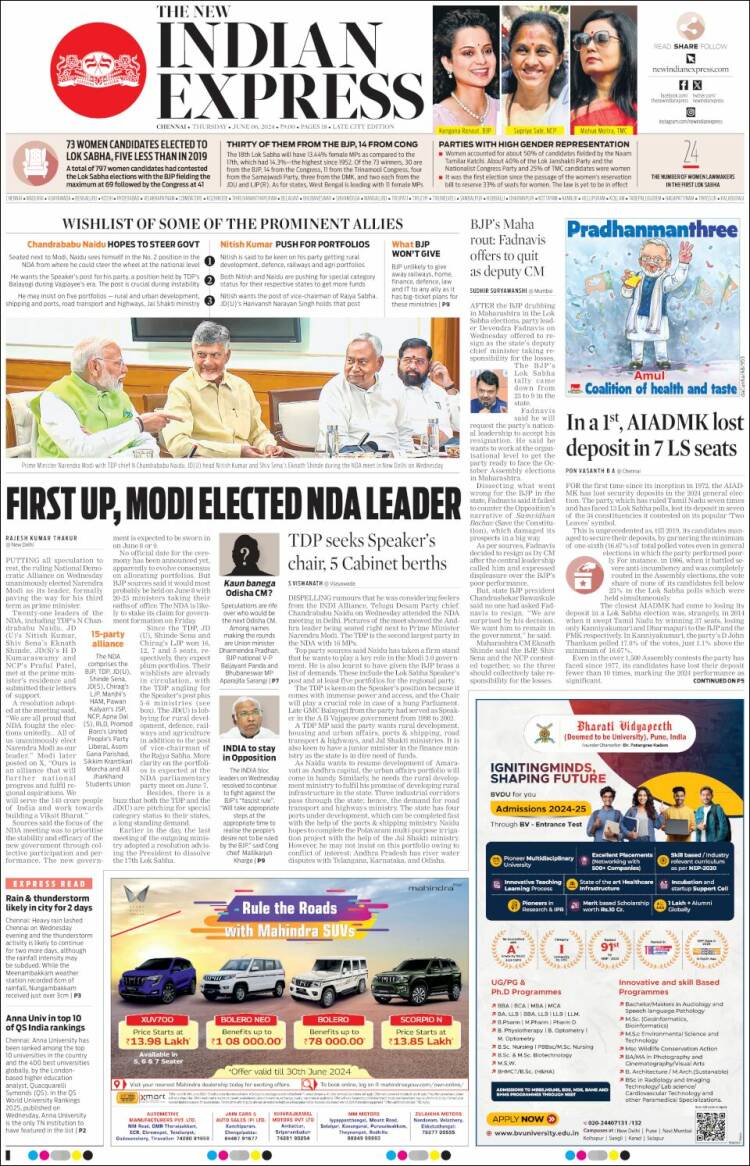 Portada de New Indian Express (India)