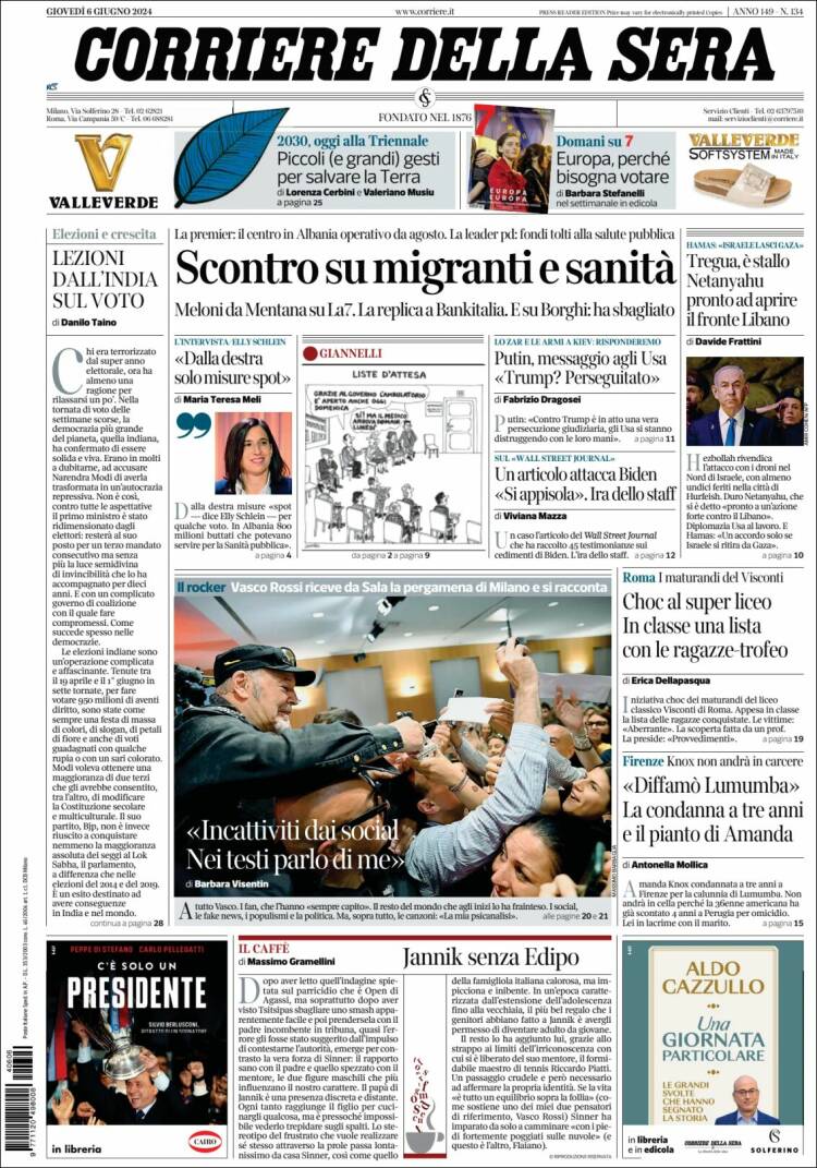 Portada de Corriere della Sera (Italia)
