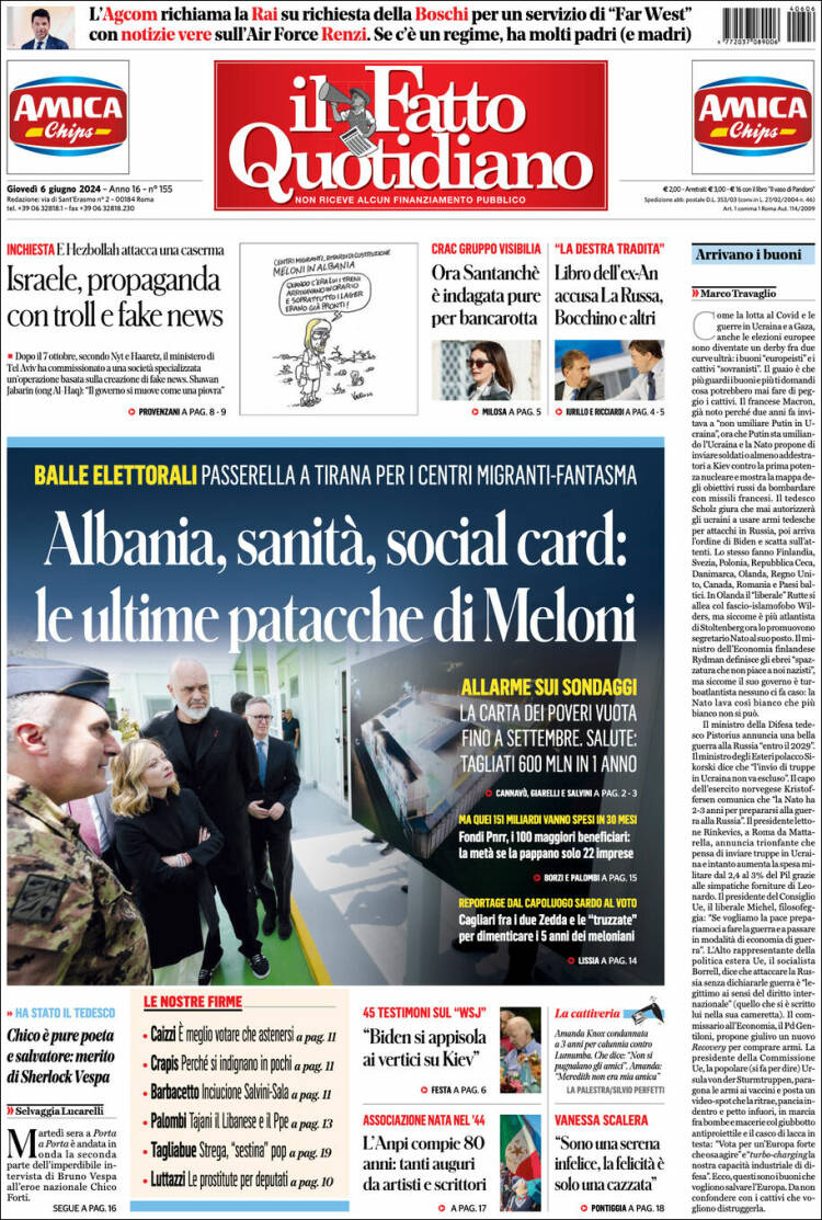 Portada de Il Fatto Quotidiano (Italia)