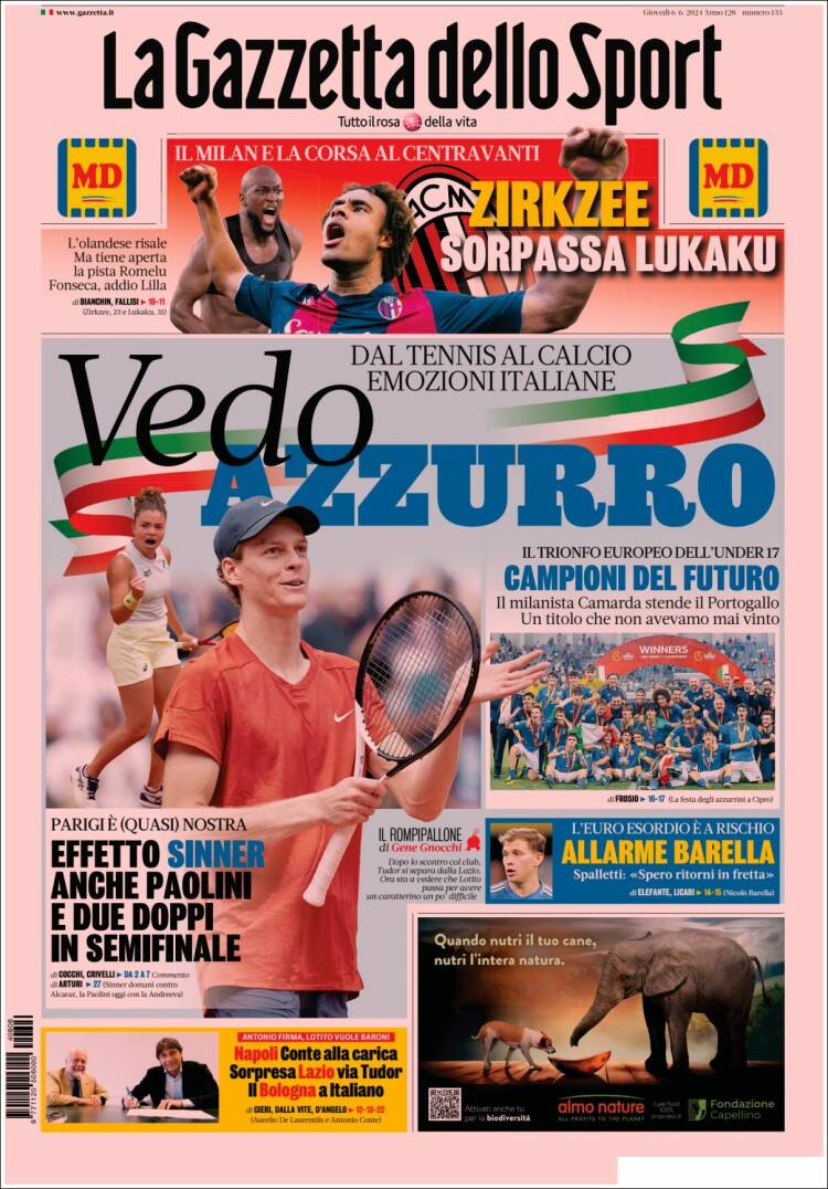 Portada de La Gazzetta dello Sport (Italia)