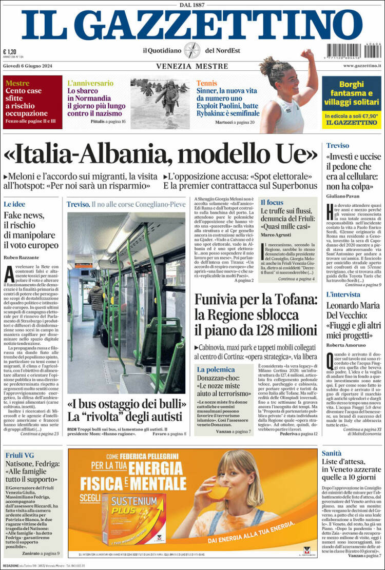 Portada de Il Gazzettino (Italia)