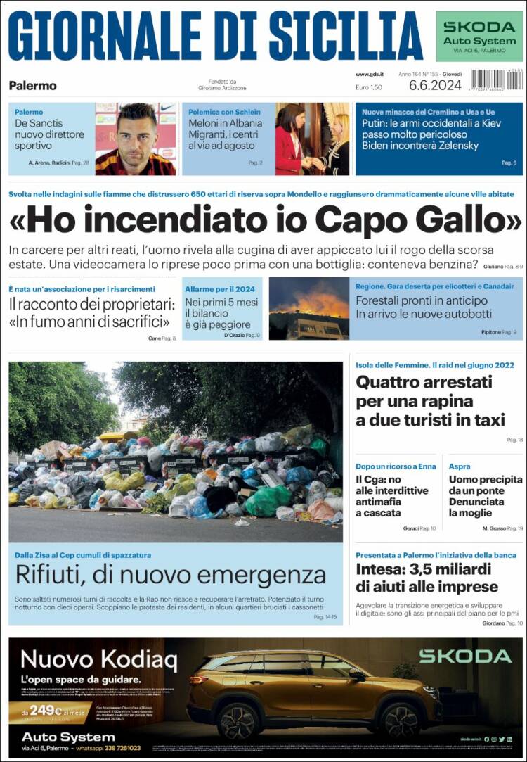 Portada de Giornale di Sicilia (Italia)