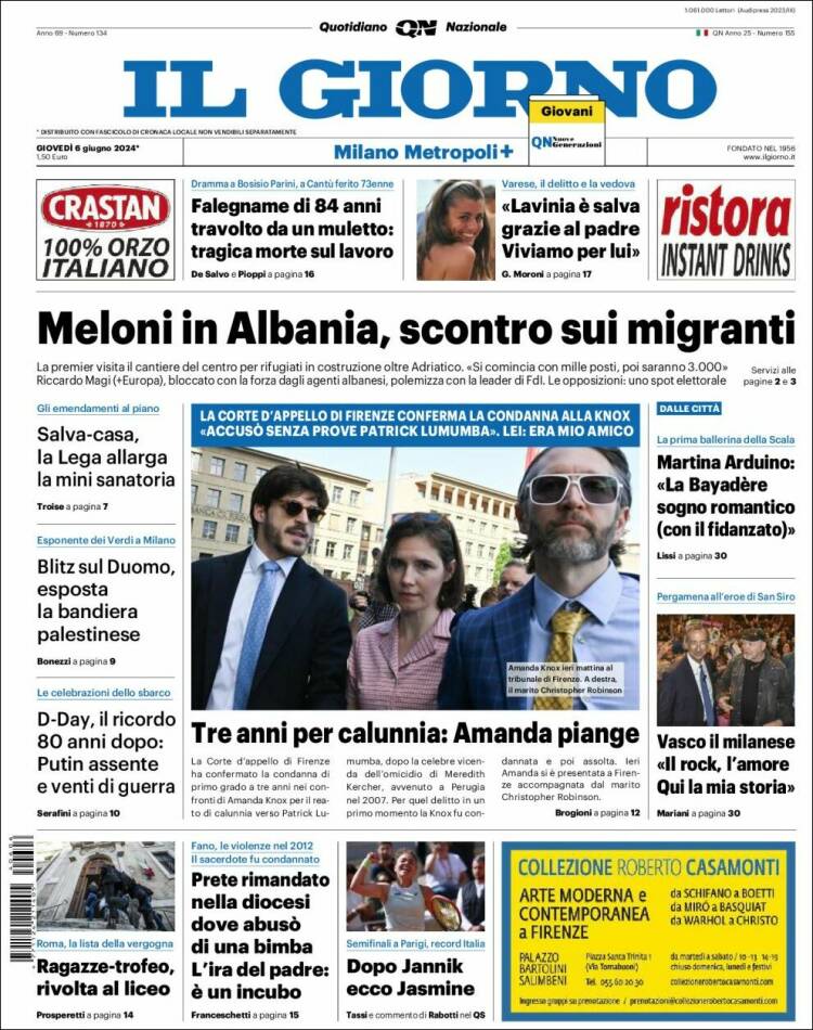 Portada de Il Giorno (Italia)