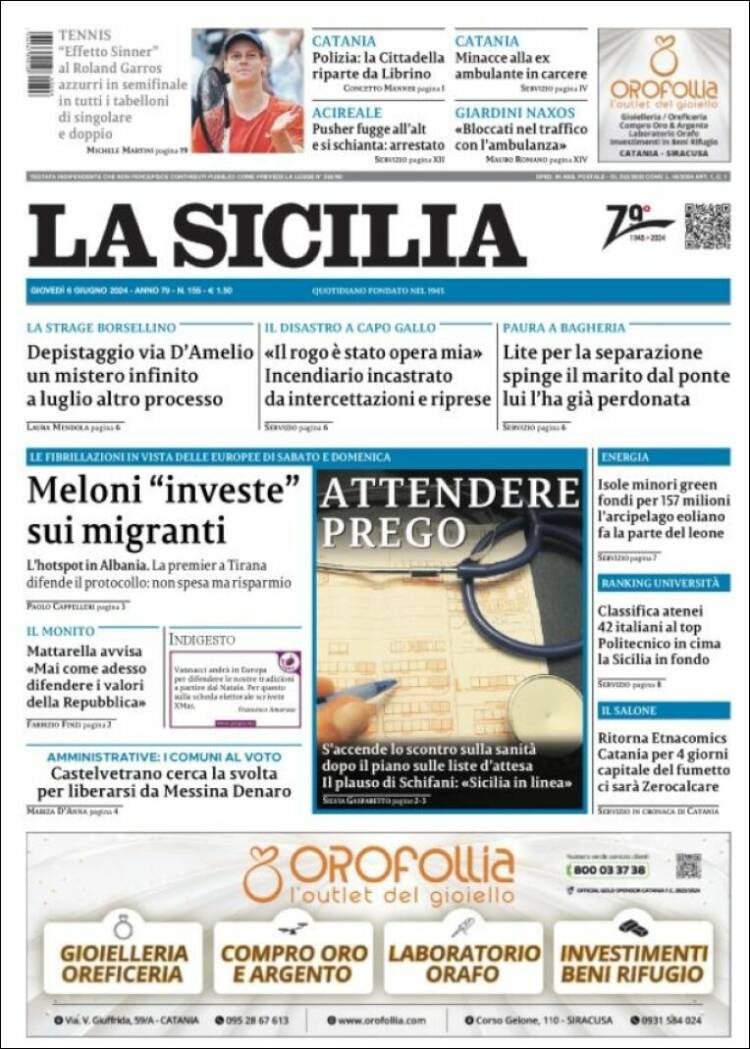 Portada de La Sicilia (Italia)