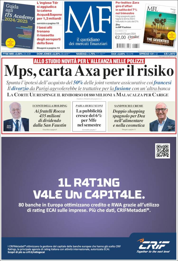 Portada de Milano Finanza (Italia)