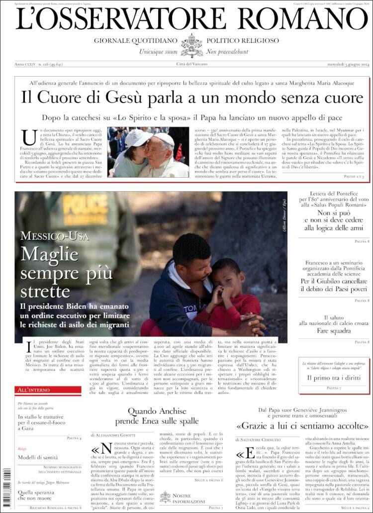 Portada de L'Osservatore Romano (Italia)