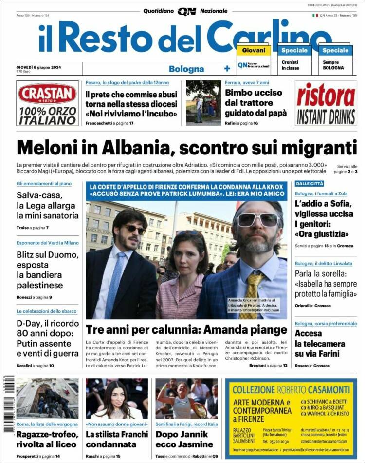 Portada de Il Resto del Carlino (Italia)
