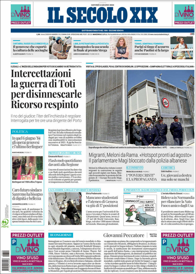 Portada de Il Secolo XIX (Italia)