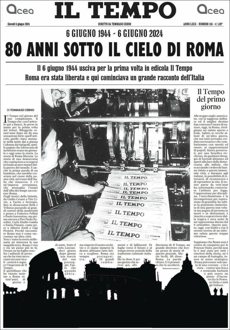 Portada de Il Tempo (Italia)