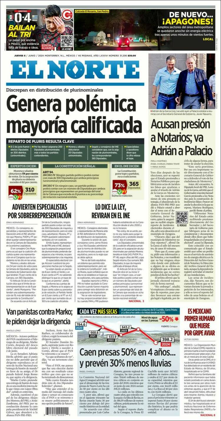 Portada de El Norte (M&eacute;xico)