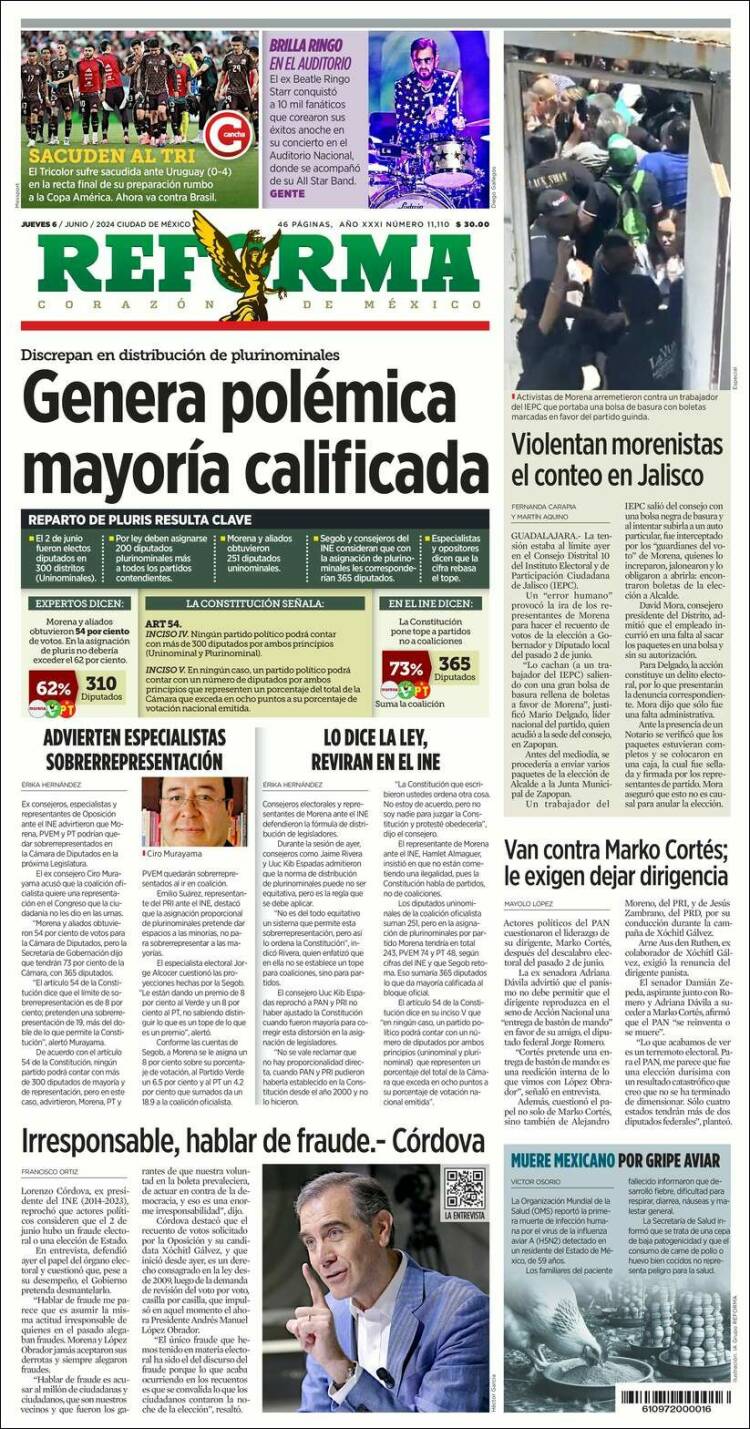 Portada de Reforma (M&eacute;xico)